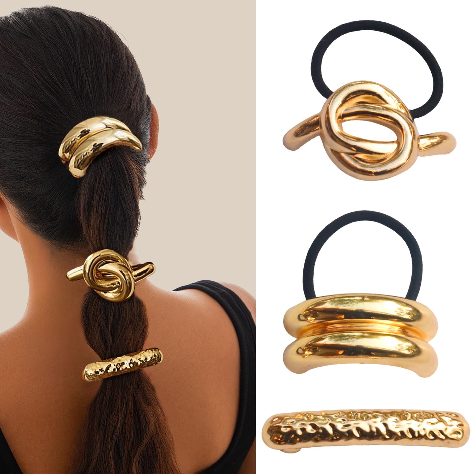 Metal Gold Hair Cuff Elastic Hair Tie 3 PCS